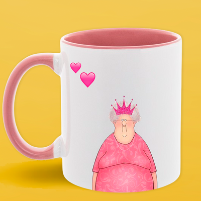 Чашка рожева серединка та ручка (330 мл) З Днем Народження Принцеса 1001 фото